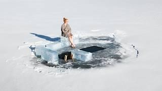 Mit der Kettensäge durchs Eis zum Schwimmen + Wahnsinnig heiße Sauna