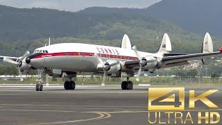 The last flying Lockheed Super Constellation: engine start, flaming takeoff and landing. [4K]