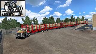 Colossal 4-Trailer Road Train Overloaded with Utility Poles | American Truck Simulator - Moza R9