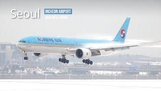 Incheon Airport with heavy snowfall, large aircraft landing safely [ICN/RKSI]