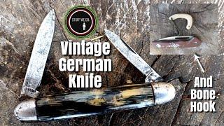 Vintage German slip-joint knife! and how to make a bone lanyard ornament. Garantie Stahl