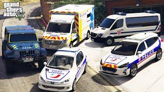 GTA 5 - Stealing French Emergency Vehicles with Franklin! | (GTA V Real Life Cars #44)