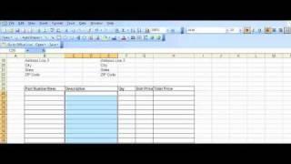 Example Purchase Order template created in Excel