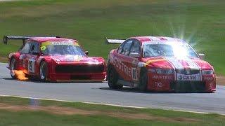 Insane 20b rotary Fiat 124 Coupe vs V8 Supercar onboard camera battle