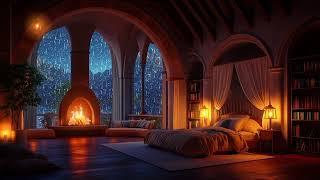 Deep Sleep in a Cozy Secret Castle Bedroom - Rain, Fireplace and Thunderstorm Sounds for 12 Hours