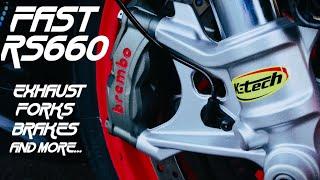 Fast RS660 build, Spark exhaust, K-tech cartridges, Brembo brakes and more upgrades get fitted