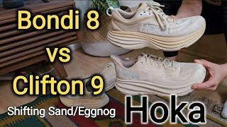 Hoka-Bondi 8 vs Clifton 9 - Shifting Sand/eggnog color کفش هوکا
