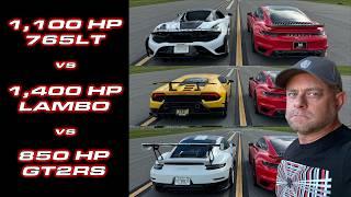 SHOULDN'T HAVE SOLD MY PLAID! Porsche 911 Turbo S vs GT2RS vs McLaren 765LT vs Twin Turbo Huracan