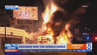 L.A. Metro bus set on fire in Echo Park as fans celebrated Dodgers World Series win