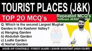 Tourist Places J&K l Top 20 MCQS l JKP CONSTABLE l Forest guard l Junior Assistant l