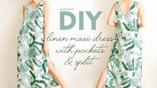 DIY A Very Nice Summer Maxi V-Neckline Linen Dress With Split | DIY Summer Maxi Dress [No Need Bra]