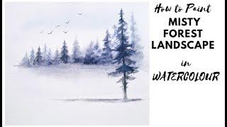 How to Paint Misty Forest Landscape: relaxing watercolor painting