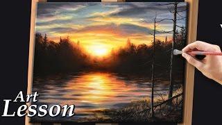 Acrylic Painting Lesson | Sunset and water landscape