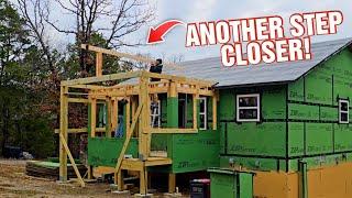 Almost Couldn't Do It!| Ridge Beam For Rafters| Mud Room Cabin Homestead Build| Another Step Closer