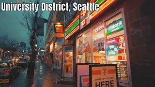 Seattle, University District Walk on a Weekday Evening 4k