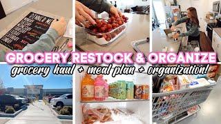 GROCERY RESTOCK & ORGANIZE // grocery haul, weekly meal plan & organize with me!