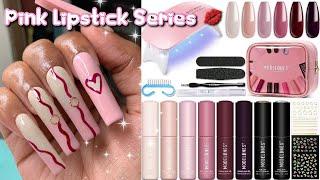 Modelones Pink Lipstick Gel Polish Series | Enailcoutoure Extreme Square Nails | Beginner Nail Art