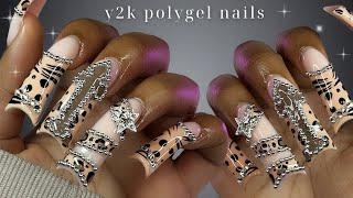 BROWN Y2K POLYGEL DUCK NAILS Belt nails + 90s french with animal print | Fall Nails