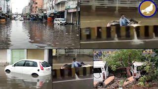 Heavy Rain Lashed Hyderabad, A man swept away by floodwater, Trees uprooted