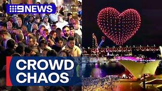 Crowd chaos as thousands pack Sydney Harbour foreshore for Vivid drone show | 9 News Australia