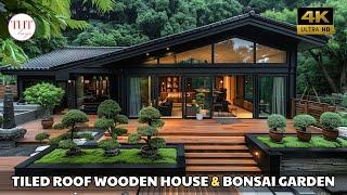 For bonsai enthusiasts: Wooden house with tiled roof and bonsai garden