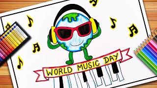 World Music Day Drawing | Music Day Poster | World Music Poster | Easy Music Day Drawing