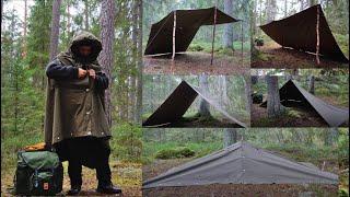 Canvas Poncho Shelter Setups - Solo Bushcraft and Camping Overnight