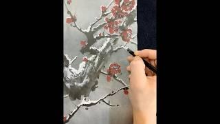설중매그림이완성되어가는과정️️ #vtuber #사군자 #매화그리기 #설중매 #koreandrama #줄리캘리