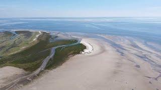 Drone flight Sankt Peter Ording and Westerhever Lighthouse Nordfriesland Schleswig-Holstein Germany