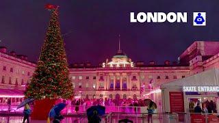 London Rain Walk  CHRISTMAS LIGHTS 2024 Holborn to Covent Garden | Central London Walking Tour HDR