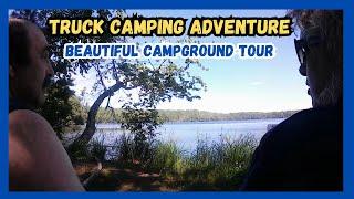 Truck Camper Life:  Beautiful Lake Campground Tour | National Forest Campground | Laura Lake