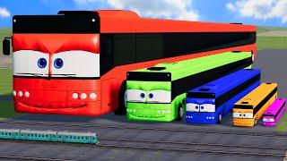 Big & Small Long Bus Lightning Mcqueen vs Train Thomas | BeamNG.Drive