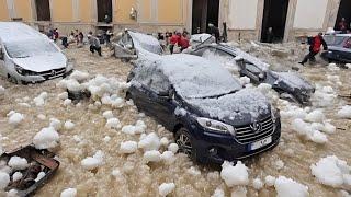 Abnormal 8-inch hail destroys 18 cars in Italy! Disasters Today