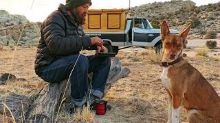 Vintage 4x4 Hot Tent Desert Camping with Maggie. New! Firebox HEX-STOVE/GRILL/CAMPFIRE-KIT Testing