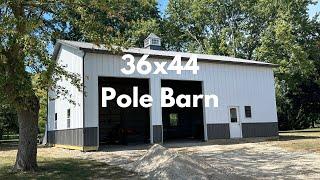 36x44 16’ pole barn garage |  textured sidewall and wainscot metal