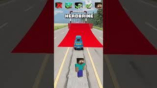 NOOB vs PRO vs HACKER vs HEROBRINE Car jump challenge!  #shorts #beamngdrive