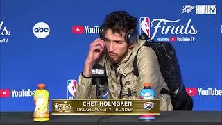 Chet Holmgren speaks to media after Game 6 of NBA Finals