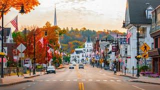 Autumn Sunrise Walk in Littleton, New Hampshire (4K) | Binaural Audio - Classic American Town 