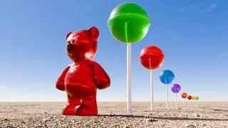 Giant Lollipop Domino Effect | Gummy Bear Destruction