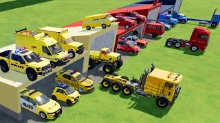 TRANSPORTING CARS, AMBULANCE, POLICE CARS, FIRE TRUCK, MONSTER TRUCK OF COLORS! WITH TRUCKS! - FS 22