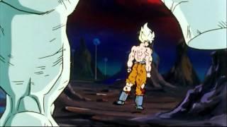 Goku punches Frieza.