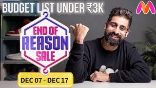 MY BUDGET SNEAKER LIST UNDER ₹3000 | MYNTRA END OF REASON SALE