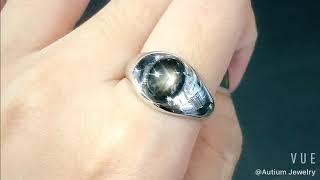 Ando Men's Gemstone Ring Large, Black Star Sapphire, Cabochon, Black Gemstone, Modern, 2019-93