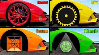 Round Wheel vs Saw Wheel vs Square Wheel vs Triangle Wheel - Beamng drive