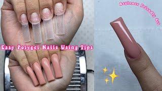 SUPER EASY POLYGEL NAIL SET USING TIPS! + MADAM GLAM GEL POLISH | Nail Tutorial for Beginners