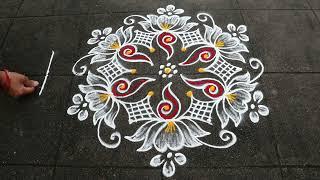 Vijaya Dasami Special Sanku Rangoli| 5x3 Dots Small Muggulu|Navratri Kolam Designs With Side Borders