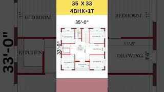 3 bhk house as per vastu, south face house design, 33 x 35 ghar ka design, 33 X 35 house plan