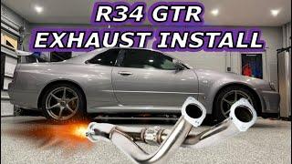 R34 GTR: 1999 R34 Skyline GTR MINES Downpipe, Venom High Flow Cat, and HKS Turbo Muffler install