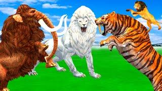 Mammoth elephant cow vs giant lion vs zombie dinosaur fight Cow cartoon Elephant12