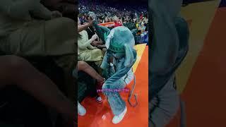  A'ja Wilson & Ellie (New York Liberty mascot) having fun on sidelines during WNBA All-Star Friday